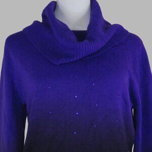 Kim Rogers Women's Purple 3/4-Sleeve Cowl Neck Embellished Sweater Size PM C2041
